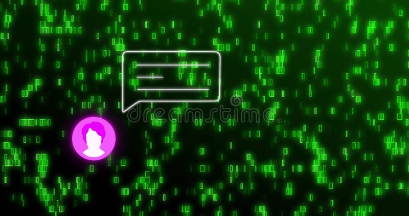 Animation of media icons over green shapes stock video