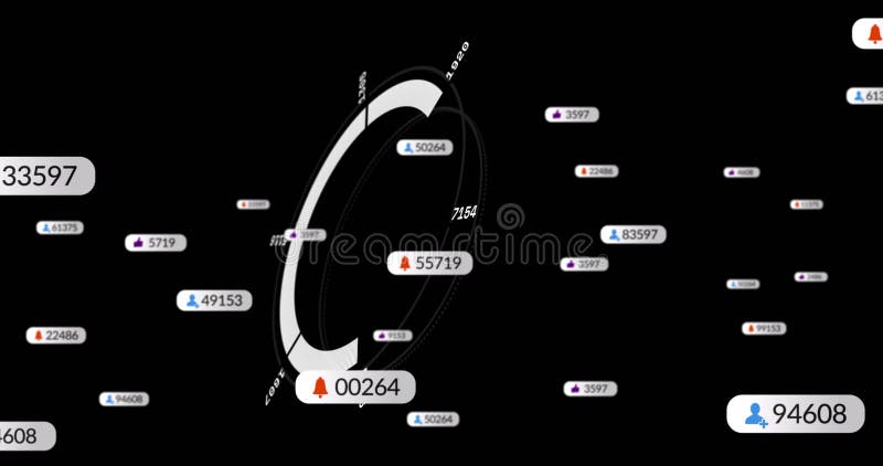 Animation of media icons over scope scanning vector illustration