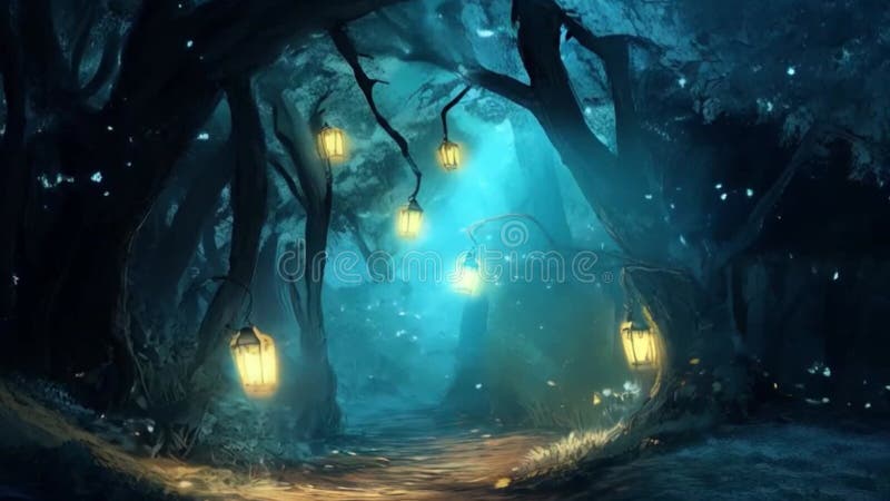 Magical Forest Animation. Generated video. stock illustration