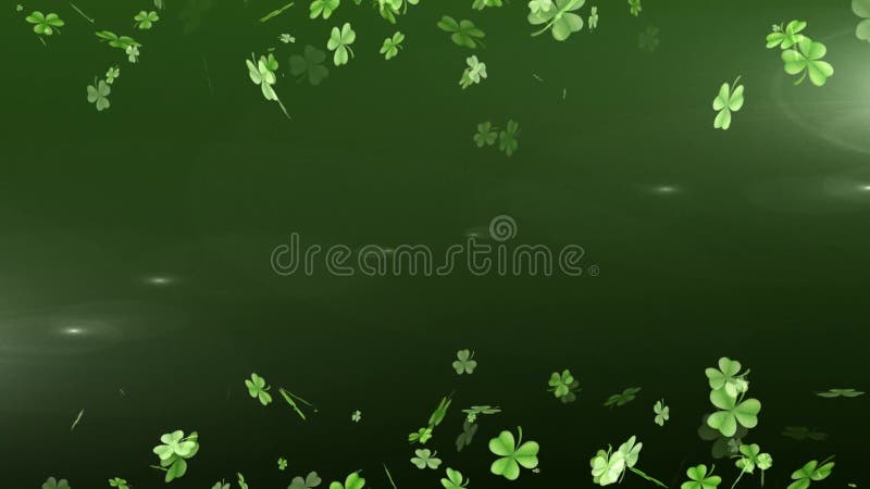 Animation multiple floating green shamrocks on top and bottom royalty free illustration