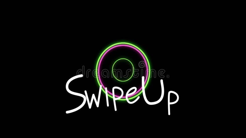 Animation of neon circles with Swipe Up text on black background vector illustration