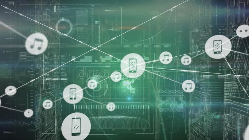 Animation of network of connections with icons with data processing royalty free illustration