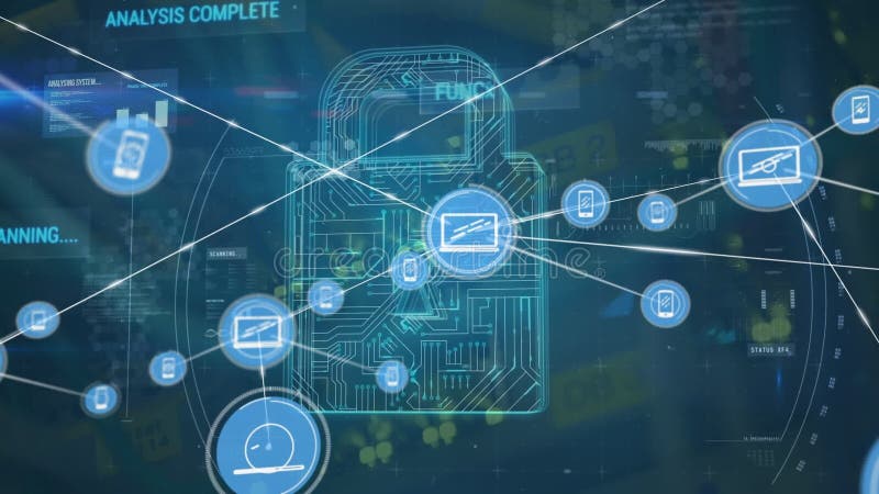 Animation network of connections with icons over data processing over network over network over ware vector illustration