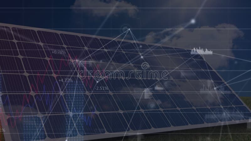 Animation network of connections over data processing and grid vector illustration