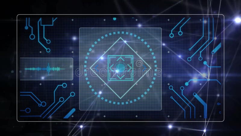 Animation of network of connections over scope scanning vector illustration