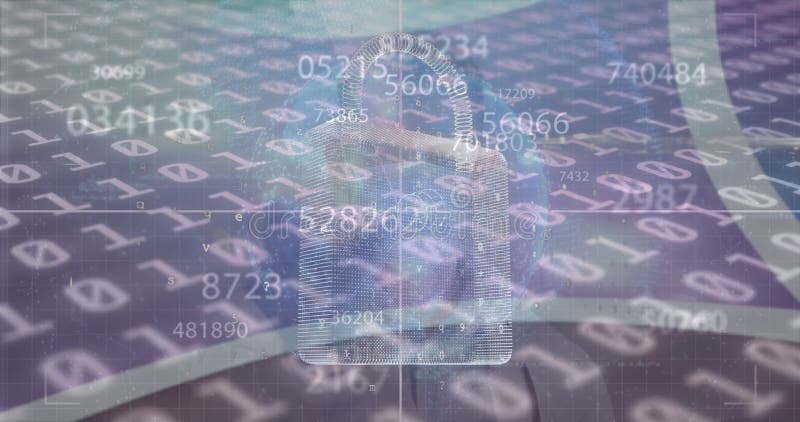 Animation of numbers, screens, globe and binary code stock video footage