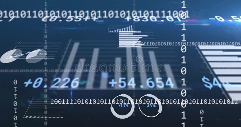 Animation numérique de données et de statistiques sur les graphiques à barres et le code binaire illustration libre de droits