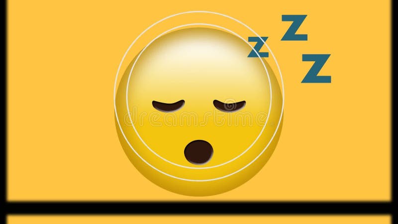 Animation numérique de l'effet de bobine de film sur l'émoticône de visage endormi sur fond jaune illustration stock