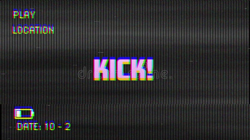 Animation numérique de l'effet vhs de pincement sur le texte de frappe sur fond noir illustration libre de droits