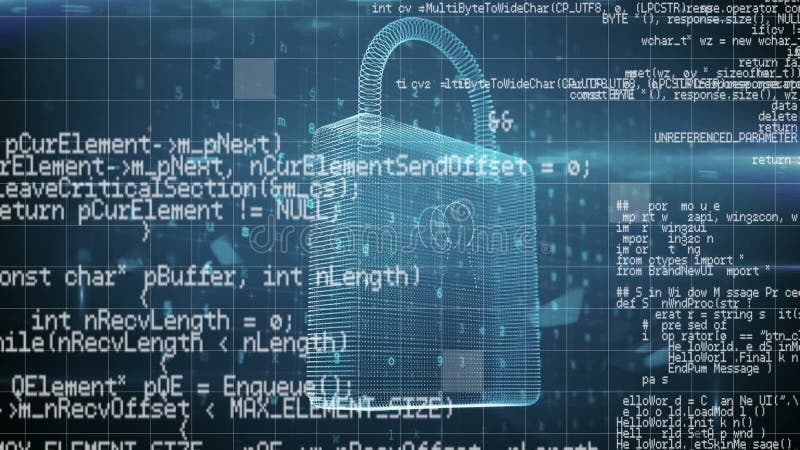 Animation numérique de l'informatique sur l'icône de cadenas de sécurité sur le fond noir illustration stock