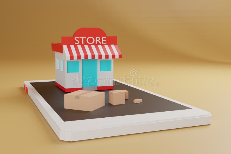 Animation Online Shopping E-commerce, Shop and Box on Smartphone,3d  Rendering Stock Illustration - Illustration of online, paying: 178845245