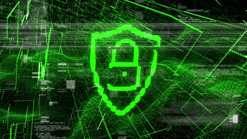 Animation of padlock, binary coding and data processing. Global cloud computing, digital interface and data processing concept digitally generated video. Binary coding data processing video