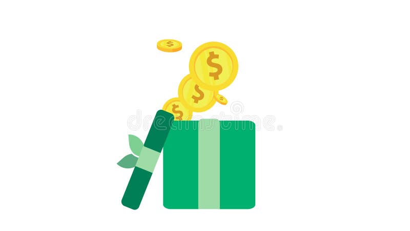 Animation pile de pièces d'or avec boîte cadeau illustration stock