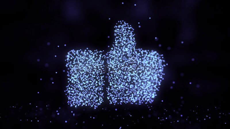 Animation of plexus network from like button symbol on colorful background with flowing of plexus particles. Like button royalty free illustration