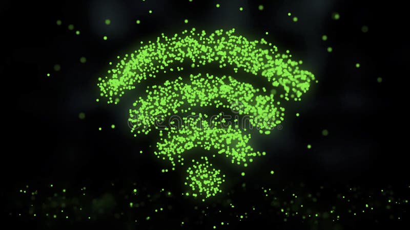 Animation of plexus network from wifi symbol on colorful background with flowing of plexus particles. Wi-Fi sign stock image