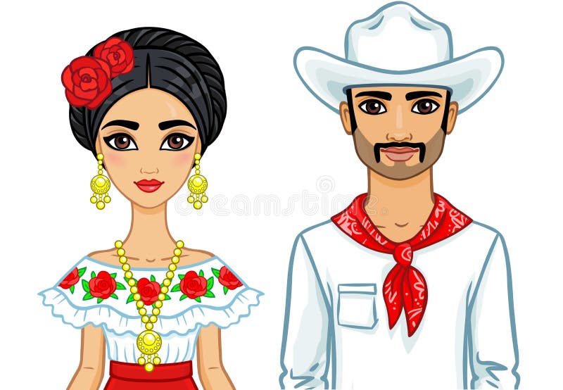 Animation Portrait Of The Mexican Family In Ancient Clothes. Stock ...