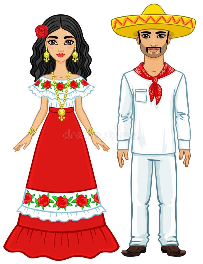 Animation Portrait of the Mexican Family in Ancient Festive Clothes ...