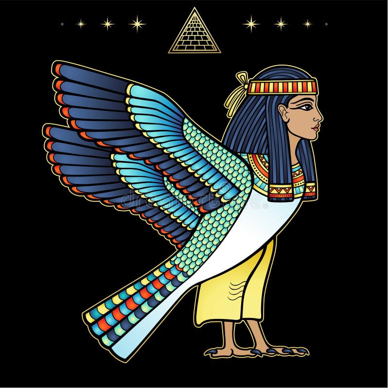 Animation Portrait: Mystical Goddess of Ancient Egypt with Head of a Woman  and Body of a Falcon. Stock Vector - Illustration of graphic, ancient:  254018236