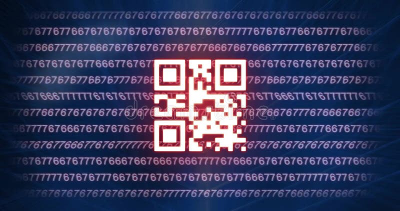 Animation of qr code and binary coding data processing over black background. Global connections, computing and data processing concept digitally generated video. Binary coding data processing video
