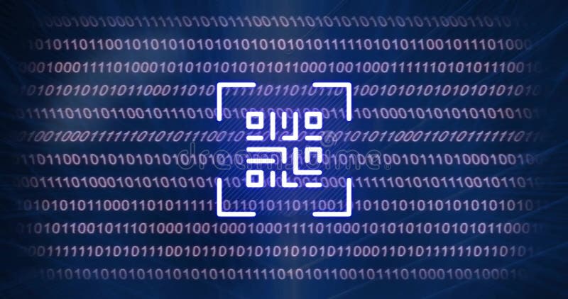 Animation of qr code, digital data processing over binary coding. Global connections, computing and data processing concept digitally generated video. Binary coding data processing video