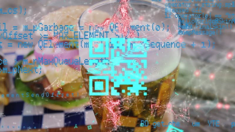 Animation of QR code over a fast food meal royalty free illustration
