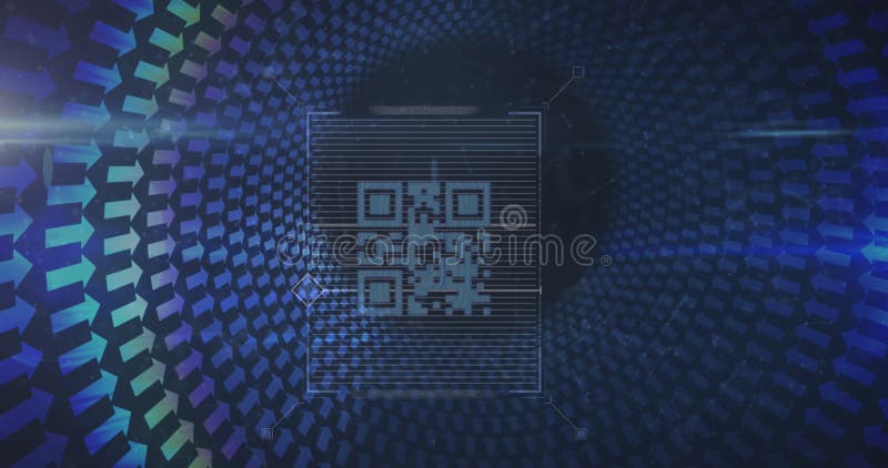 Animation of qr code over rows of arrows vector illustration