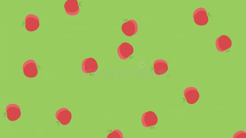 Animation of red apples on green background stock video