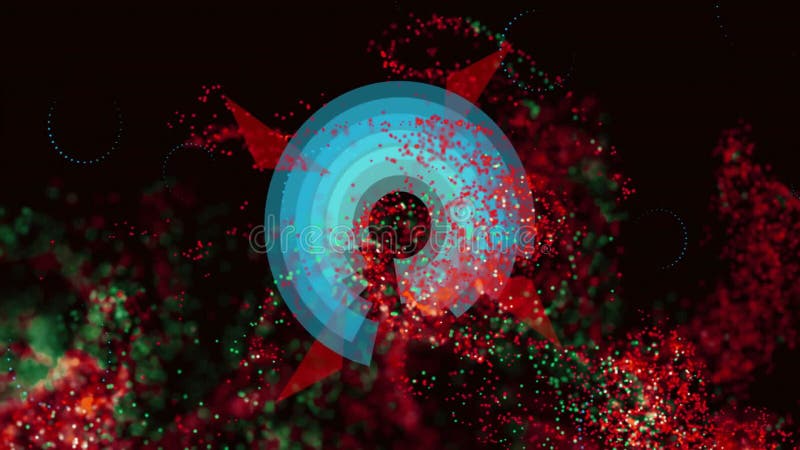 Animation of red and green spots over moving circles on black background stock illustration