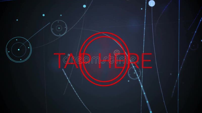 Animation of red Tap Here text over blue and white geometric lines and circles stock illustration
