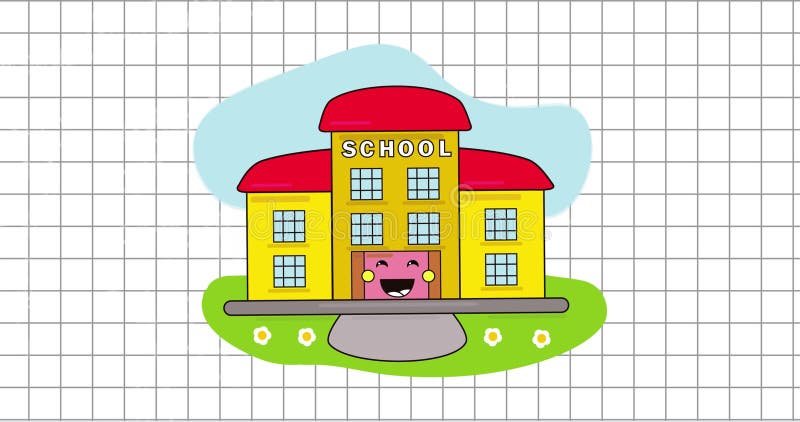 Animation of school icon over squared paper stock footage