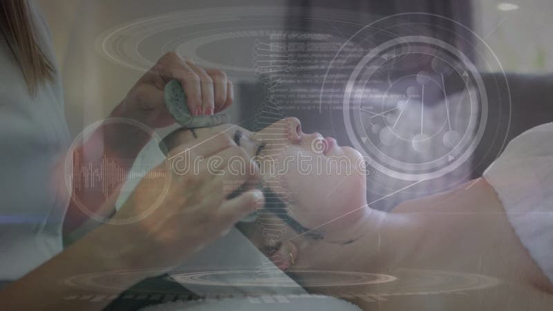Animation of scientific data processing over hypnotized caucasian woman royalty free illustration