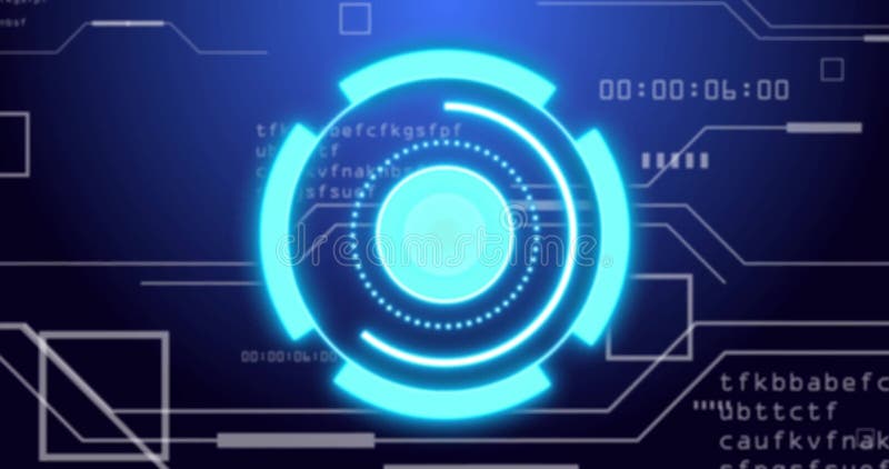 Animation of scope, binary coding and data processing over black background. Global connections, computing and data processing concept digitally generated video. Binary coding data processing video