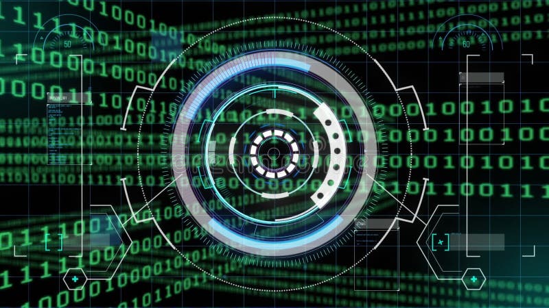 Animation of scope over binary coding data processing. Global computing and data processing concept digitally generated video. Binary coding data processing video