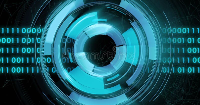 Animation of scope scanning with binary coding data processing. online cyber security, data processing, digital interface and computing concept digitally generated video. Binary coding data processing video