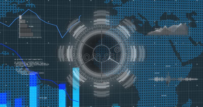 Animation Of Scope Scanning And Data Processing Over World Map Stock Animation Of Scope Scanning And Data Processing Over World Map Stock
