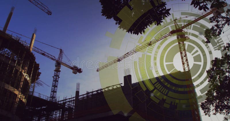 Animation of scope scanning over building site stock footage
