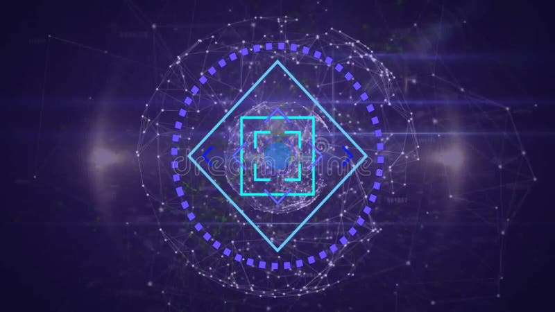 Animation of scope scanning over globe with connections stock illustration