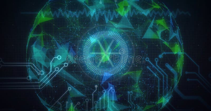 Animation of scope scanning over globe of shapes royalty free illustration