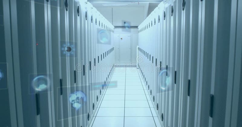 Animation of scope scanning over server room stock footage