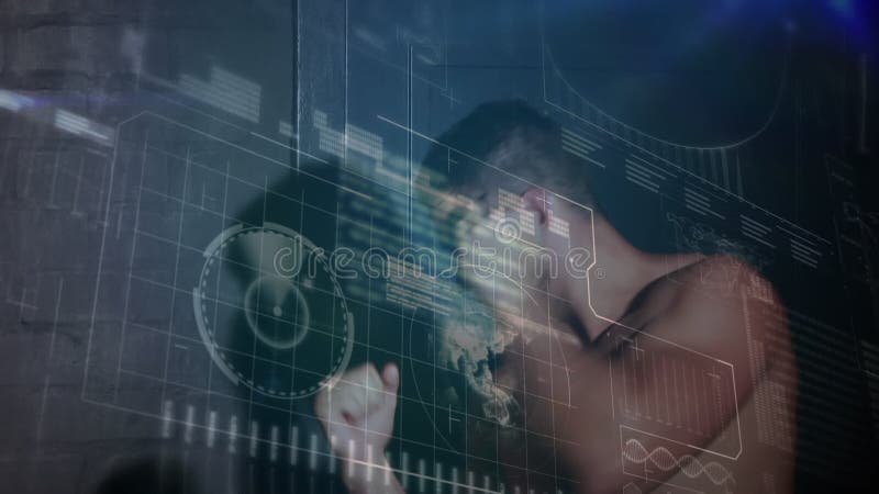 Data processing with man working out stock footage