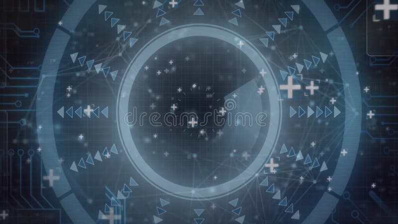 Animation of shapes moving over scope scanning vector illustration