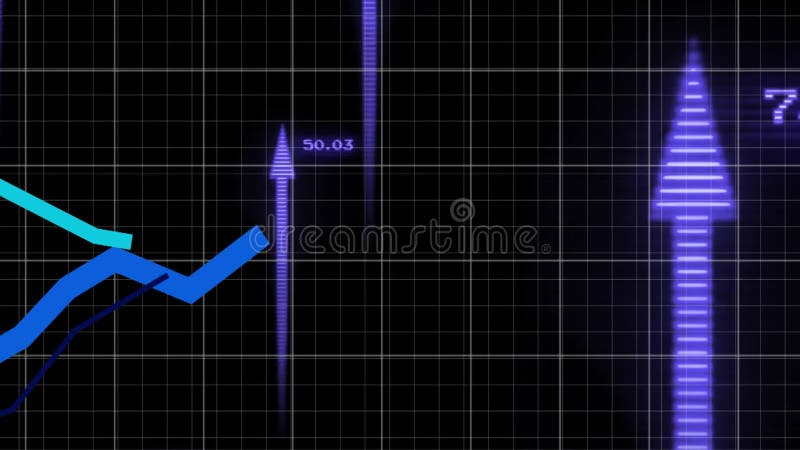 Animation showing upward arrows and data points on grid, indicating growth stock footage