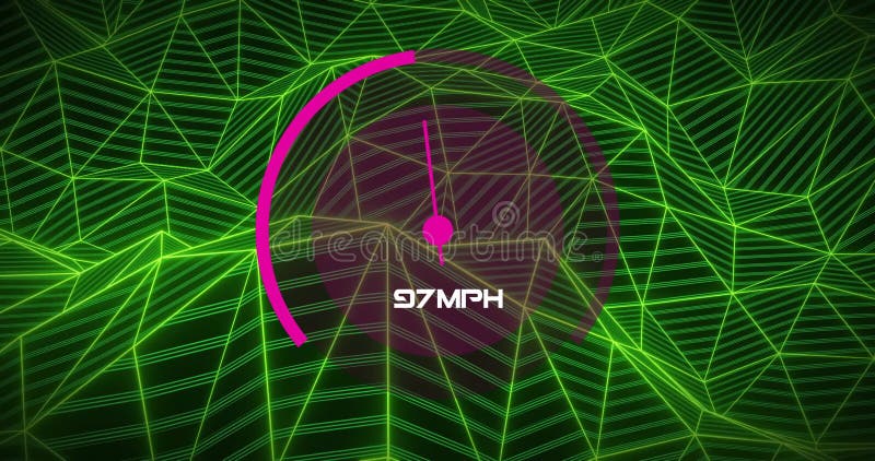 Animation of speedometer over green shapes moving stock footage