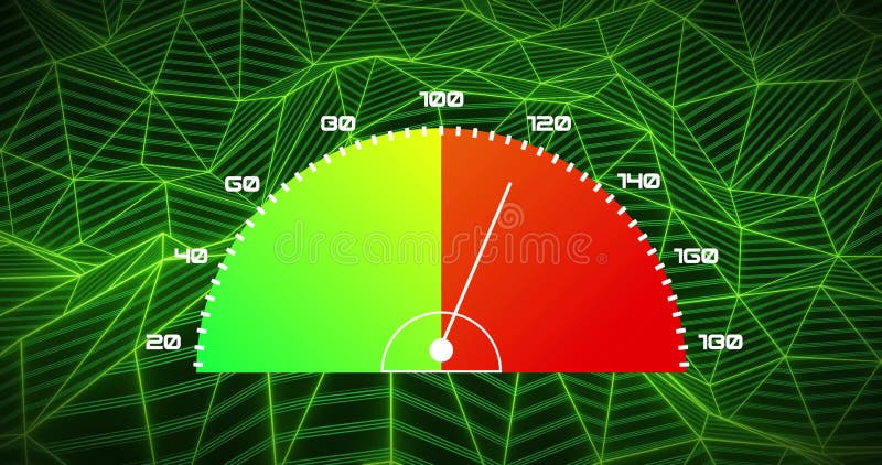 Animation of speedometer over green shapes moving stock footage