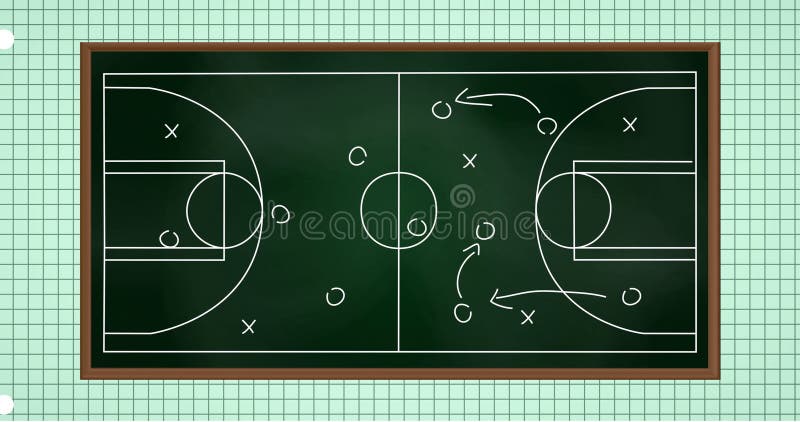 Animation of sports game strategy on green squared paper background