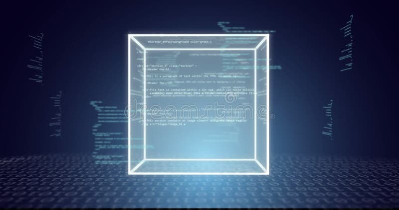 Animation of square with data processing over binary coding. Global business and digital interface concept digitally generated video. Binary coding data processing video