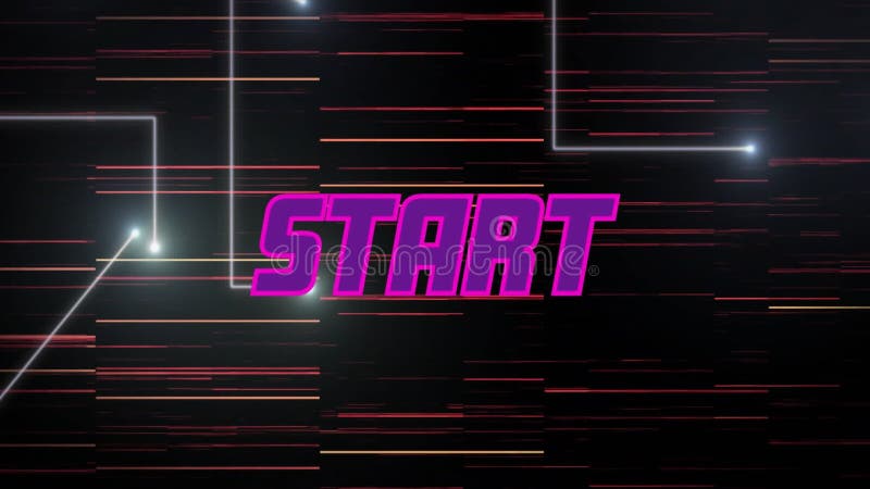 Animation of start text over neon pattern background stock video footage