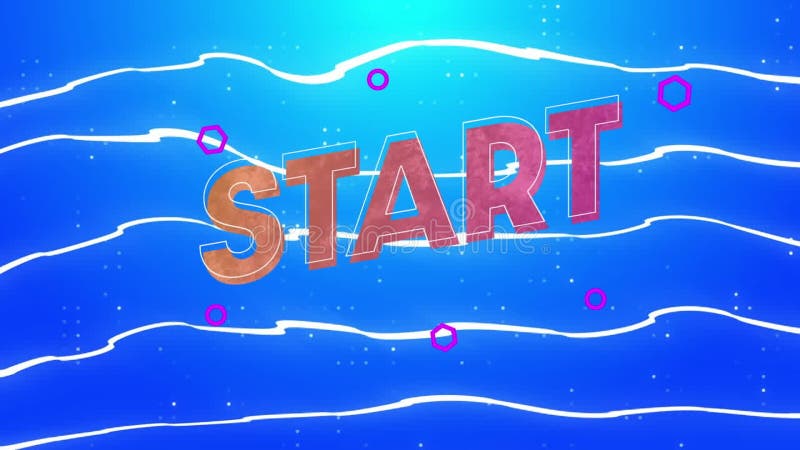 Animation of start text over shapes on blue background stock footage