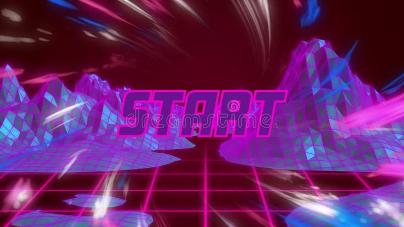 Animation of start text over shapes and digital mountains stock footage