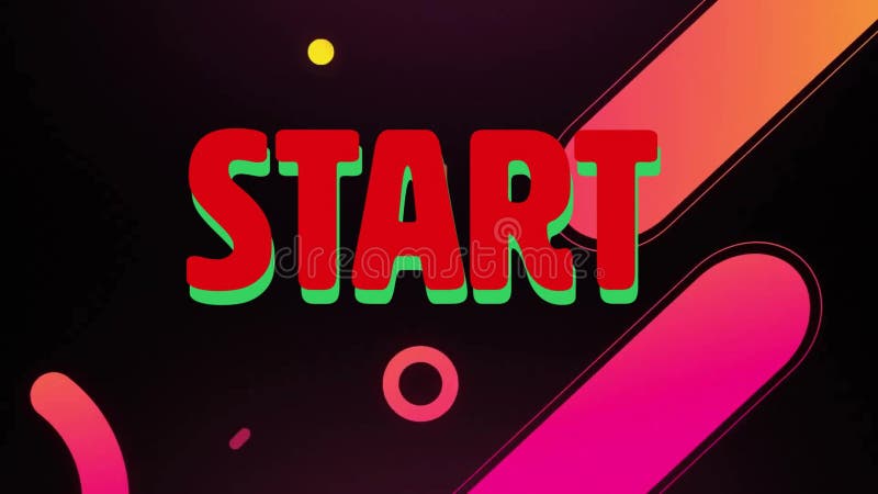 Animation of start text over shapes moving stock footage